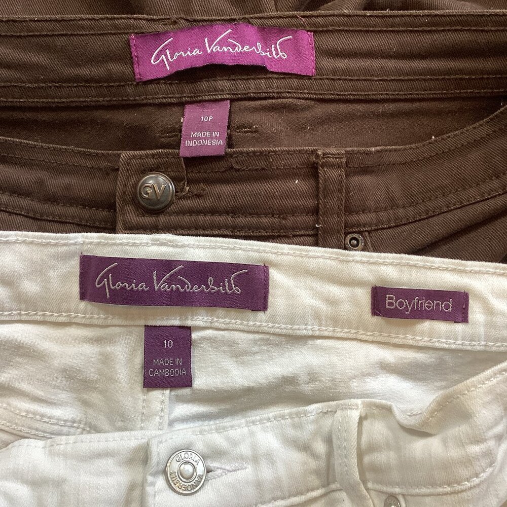Bundle of 2 Pairs of Gloria Vanderbilt Jeans Sz 10P & 10 Brown & White #327C - Picture 5 of 7